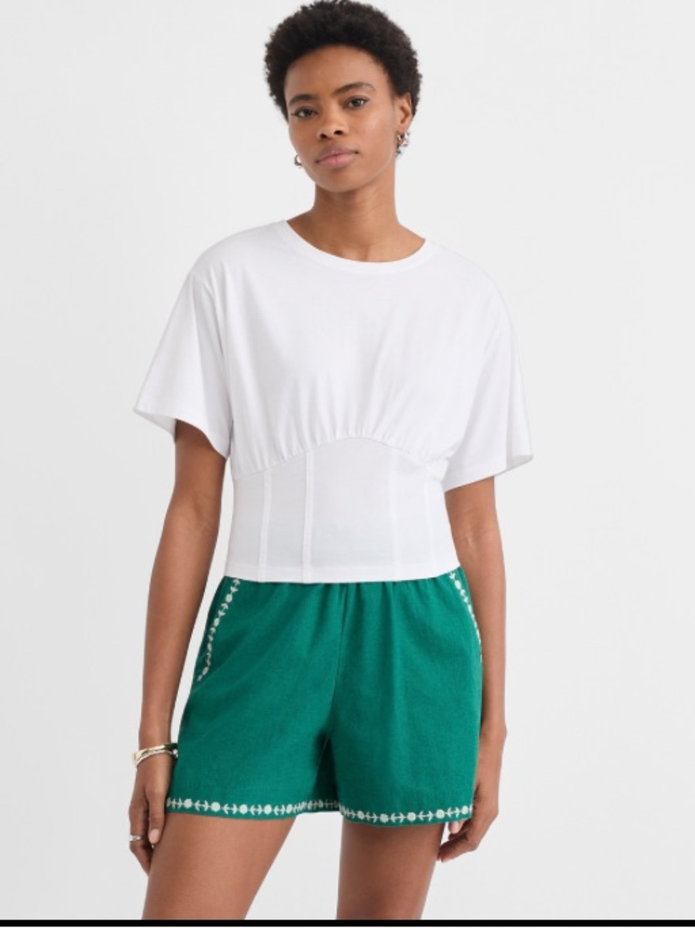 LOFT White Dolman Sleeve corset hem Tee - medium